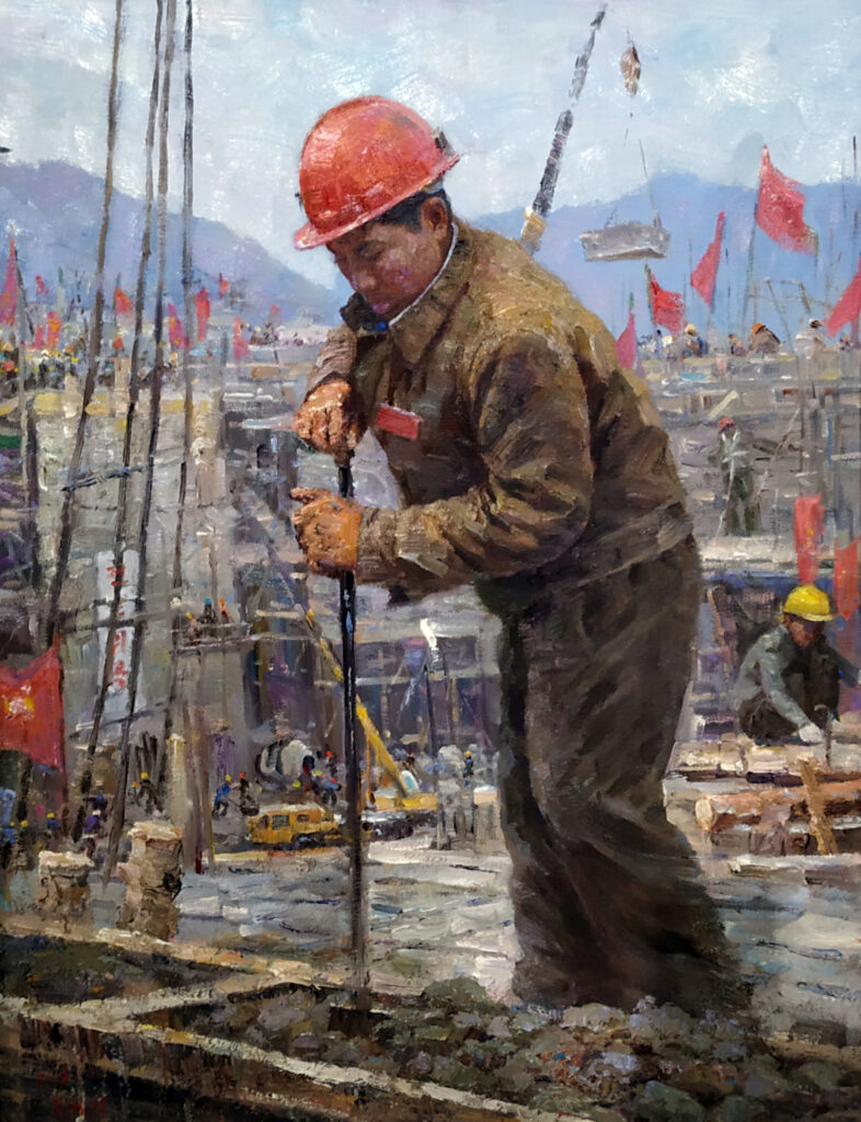 Nordkoreanischer Arbeiter auf der Baustelle