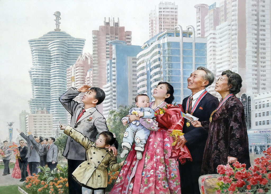 Eine nordkoreanische Familie bei Festlichkeiten in Pyongyang